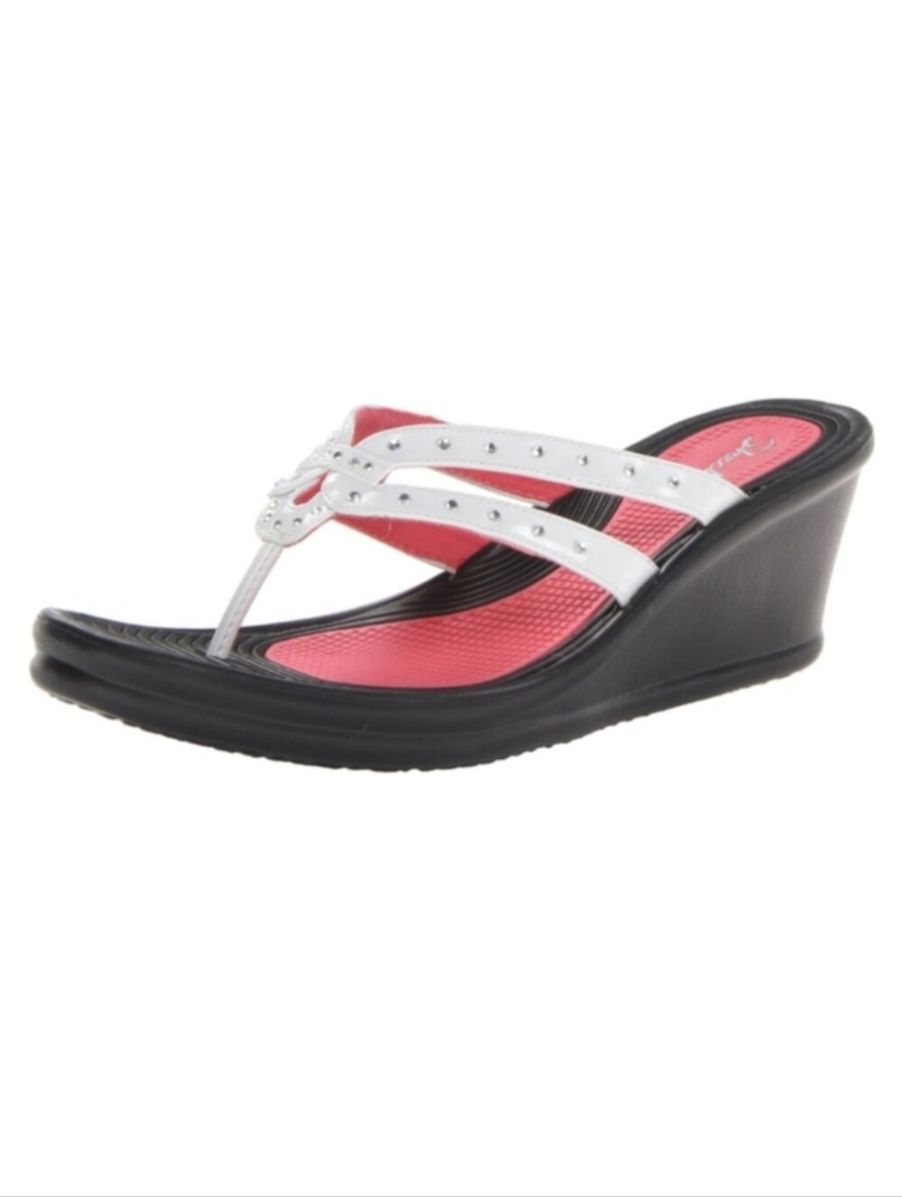 Skechers Cali Rumblers Lotus Flower Wedge Sandal White Rhinestone Womens Size 7